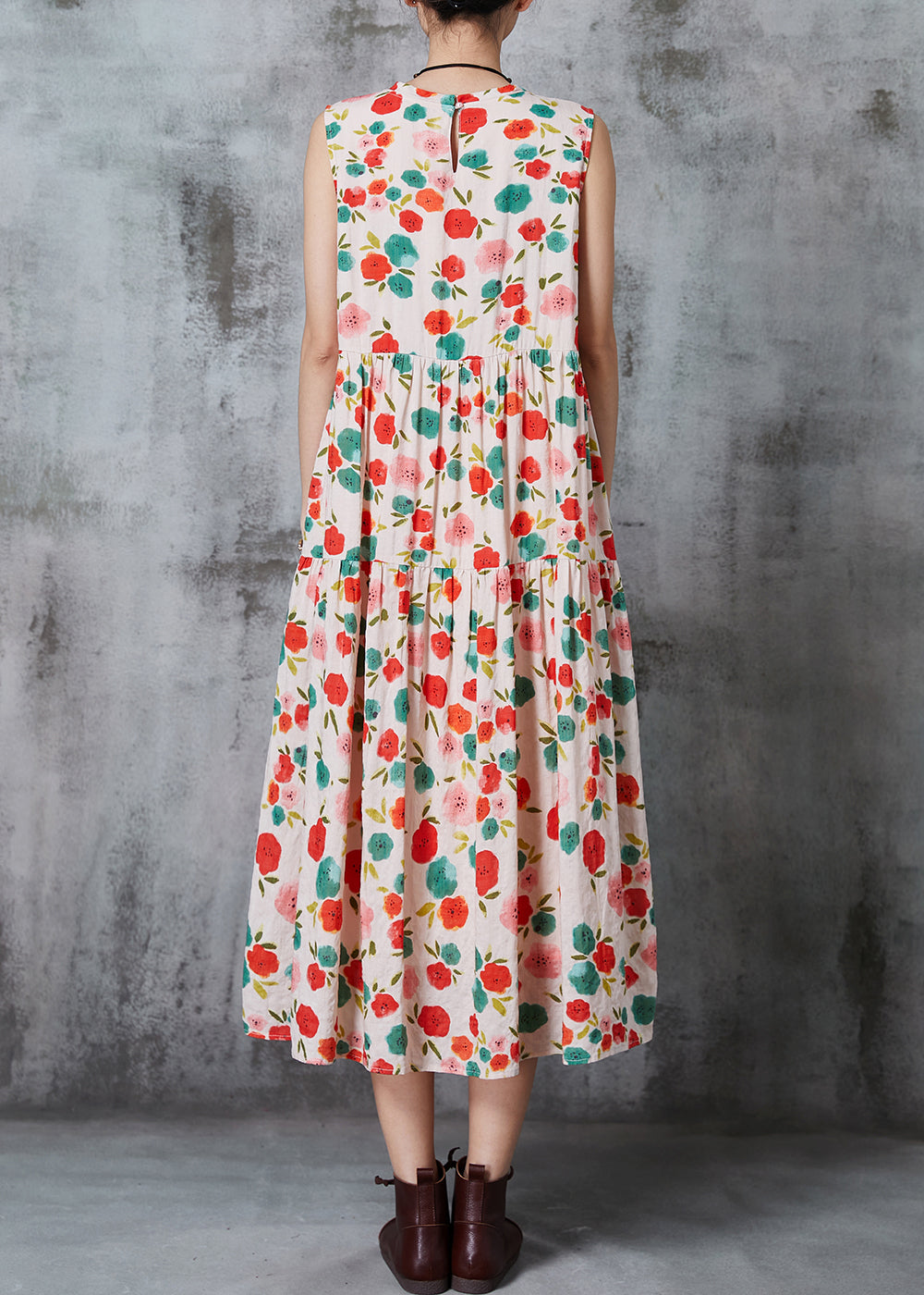 Bohemian Apricot Print Cotton Beach Dress Summer