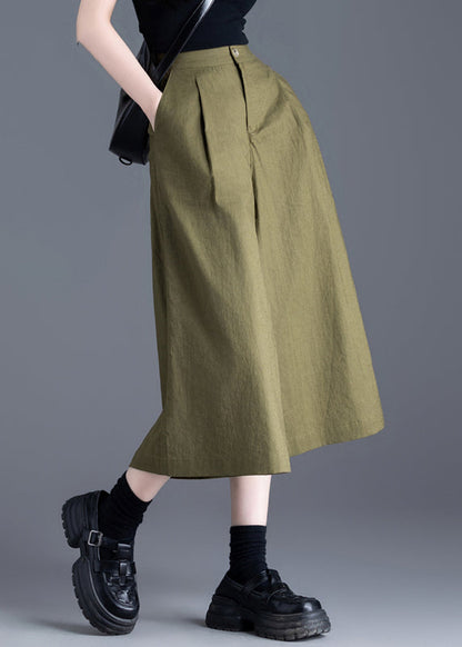 Bohemian Army Green High Waist Linen Wide Leg Pants Summer