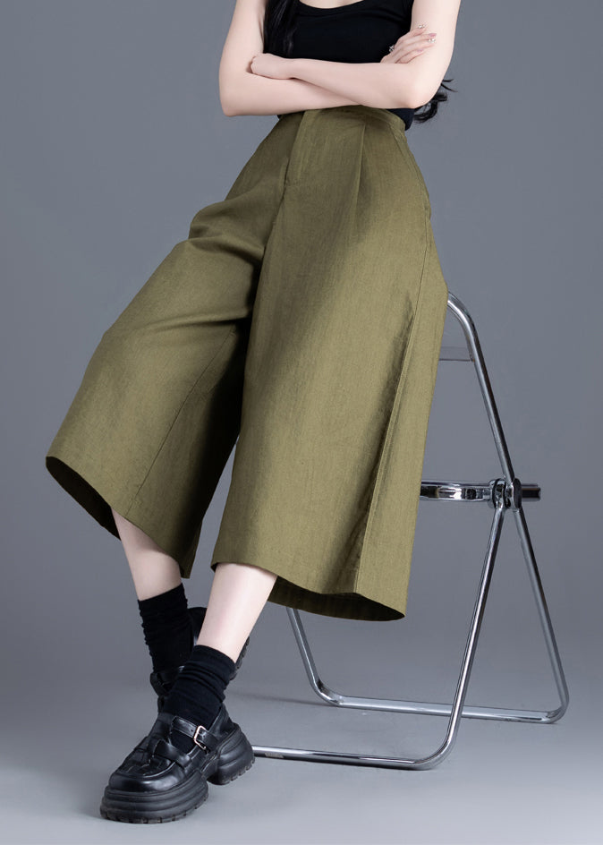 Bohemian Army Green High Waist Linen Wide Leg Pants Summer