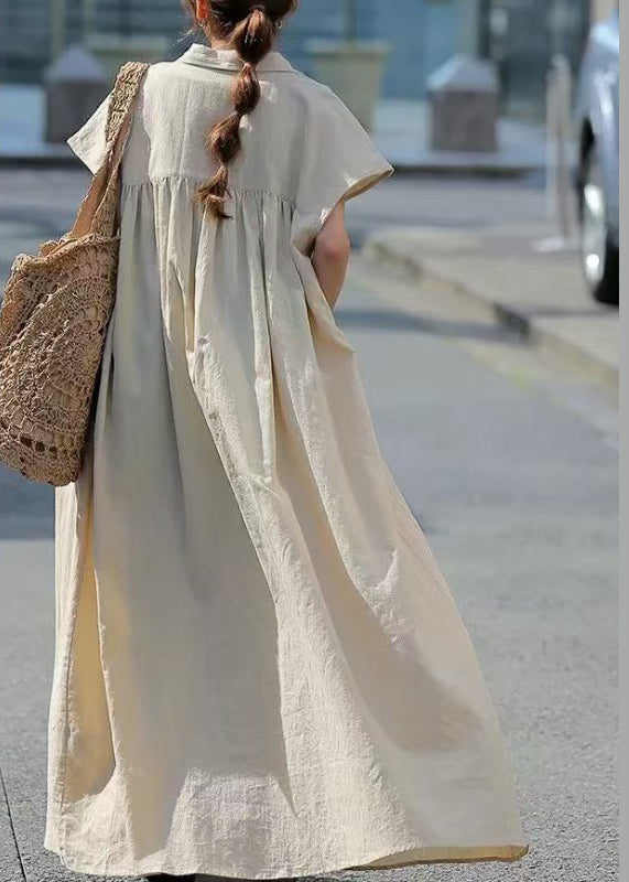 Bohemian Beige Oversized Cotton Shirt Dress Summer