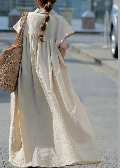 Bohemian Beige Oversized Cotton Shirt Dress Summer