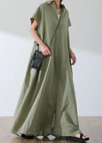 Bohemian Beige Oversized Cotton Shirt Dress Summer