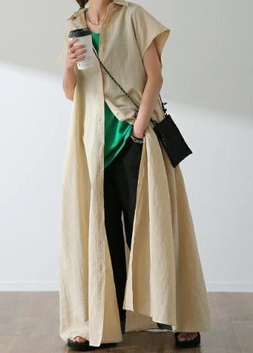 Bohemian Beige Oversized Cotton Shirt Dress Summer