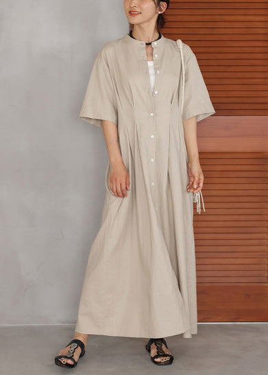 Bohemian Beige Oversized Linen Holiday Dress Summer