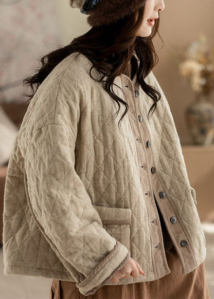 Bohemian Beige Oversized Patchwork Fine Cotton Filled Coats Winter
