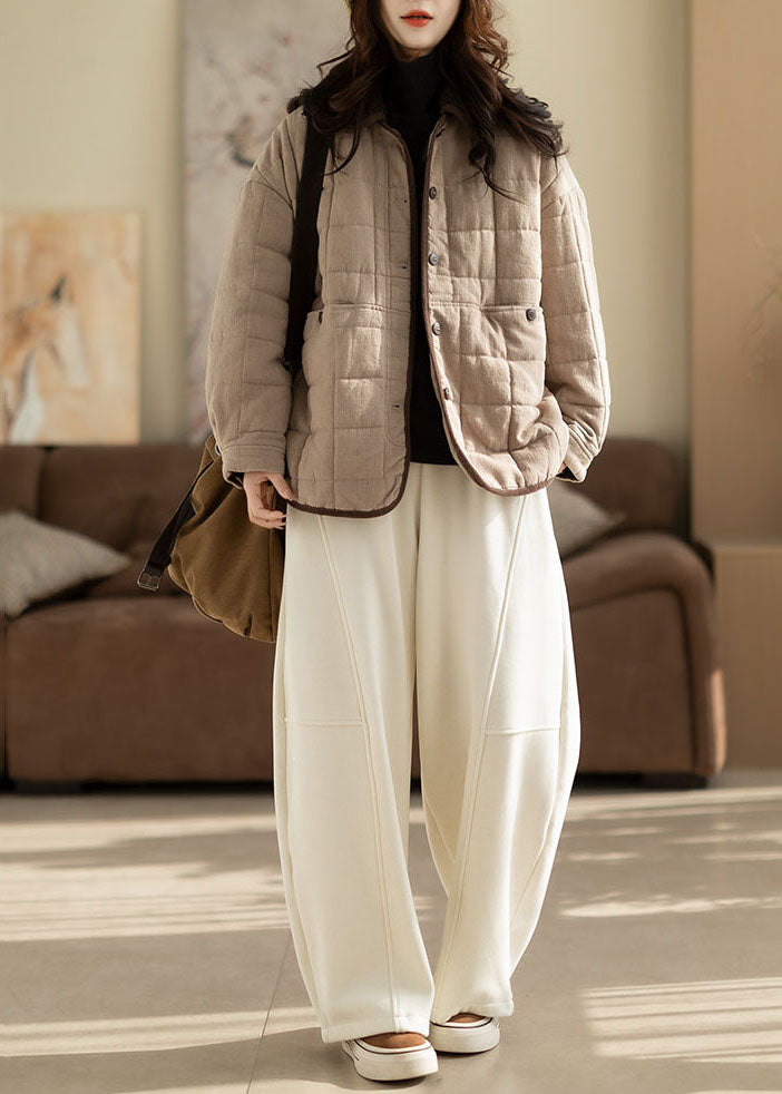 Bohemian Beige Oversized Pockets Fine Cotton Filled Coat Winter