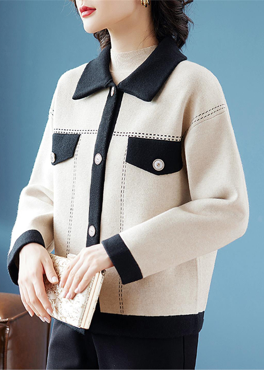 Bohemian Beige Peter Pan Collar Button Knit Cardigans Fall