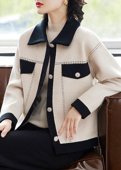 Bohemian Beige Peter Pan Collar Button Knit Cardigans Fall