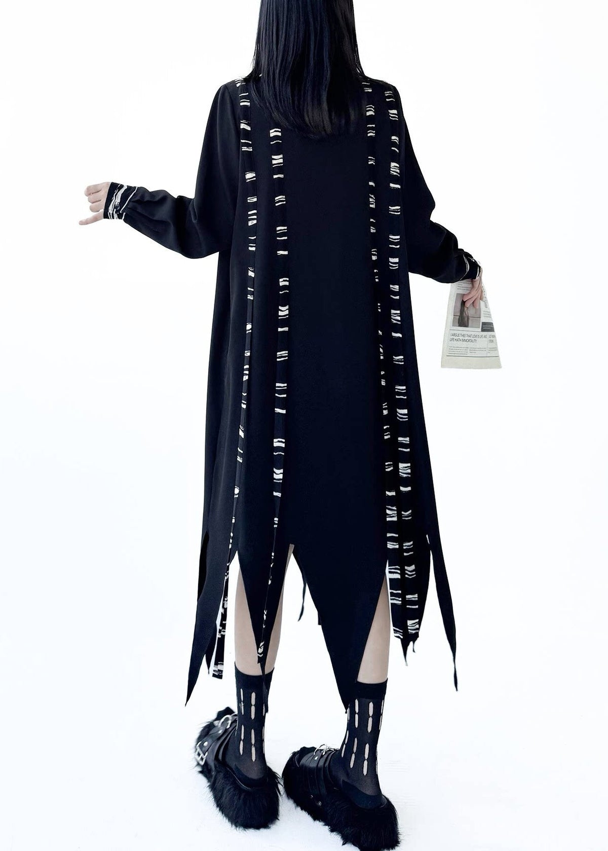 Bohemian Black Asymmetrical Print Cotton Shirt Dresses Fall