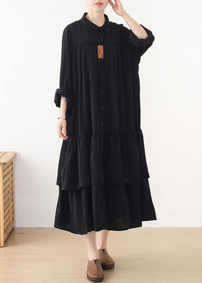 Bohemian Black Button Chiffon Spring Party Dress - SooLinen