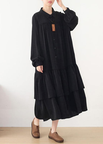 Bohemian Black Button Chiffon Spring Party Dress - SooLinen