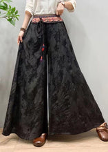 Load image into Gallery viewer, Bohemian Black Embroidered Patchwork Silk Wide Leg Pants Spring