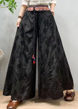 Load image into Gallery viewer, Bohemian Black Embroidered Patchwork Silk Wide Leg Pants Spring