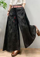 Load image into Gallery viewer, Bohemian Black Embroidered Patchwork Silk Wide Leg Pants Spring