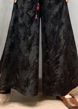 Load image into Gallery viewer, Bohemian Black Embroidered Patchwork Silk Wide Leg Pants Spring