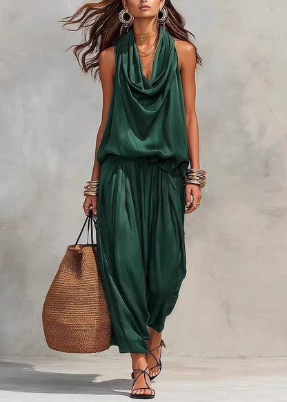Bohemian Black Halter Patchwork Cotton Jumpsuit Sleeveless