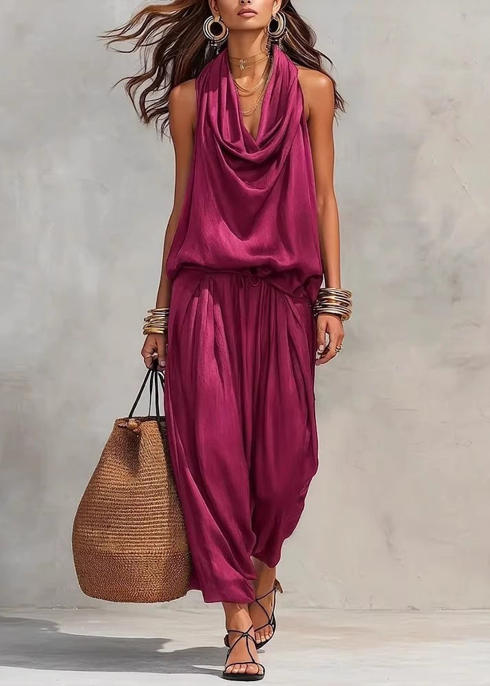 Bohemian Black Halter Patchwork Cotton Jumpsuit Sleeveless