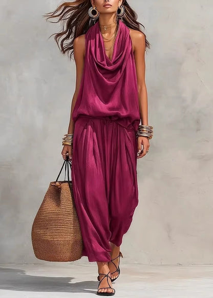 Bohemian Black Halter Patchwork Cotton Jumpsuit Sleeveless