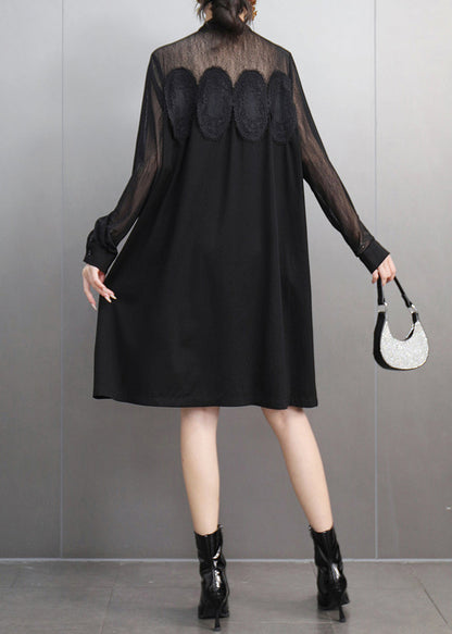 Bohemian Black Lace Patchwork Tulle Long Dress Spring