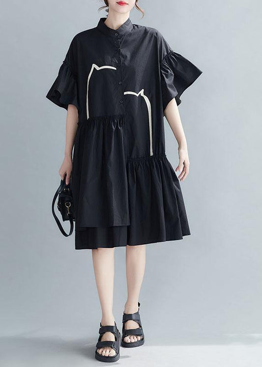 Bohemian Black Loose Patchwork Ruffles Summer Long Dress - SooLinen