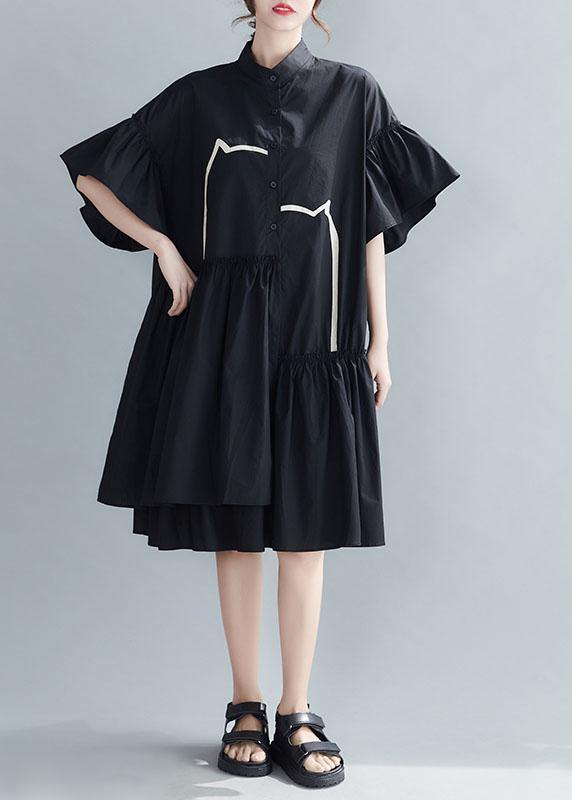 Bohemian Black Loose Patchwork Ruffles Summer Long Dress - SooLinen