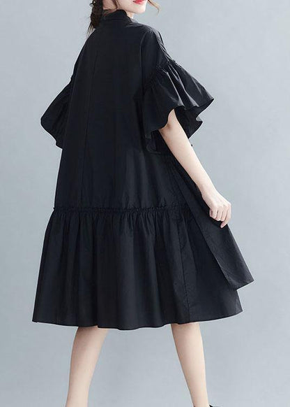 Bohemian Black Loose Patchwork Ruffles Summer Long Dress - SooLinen