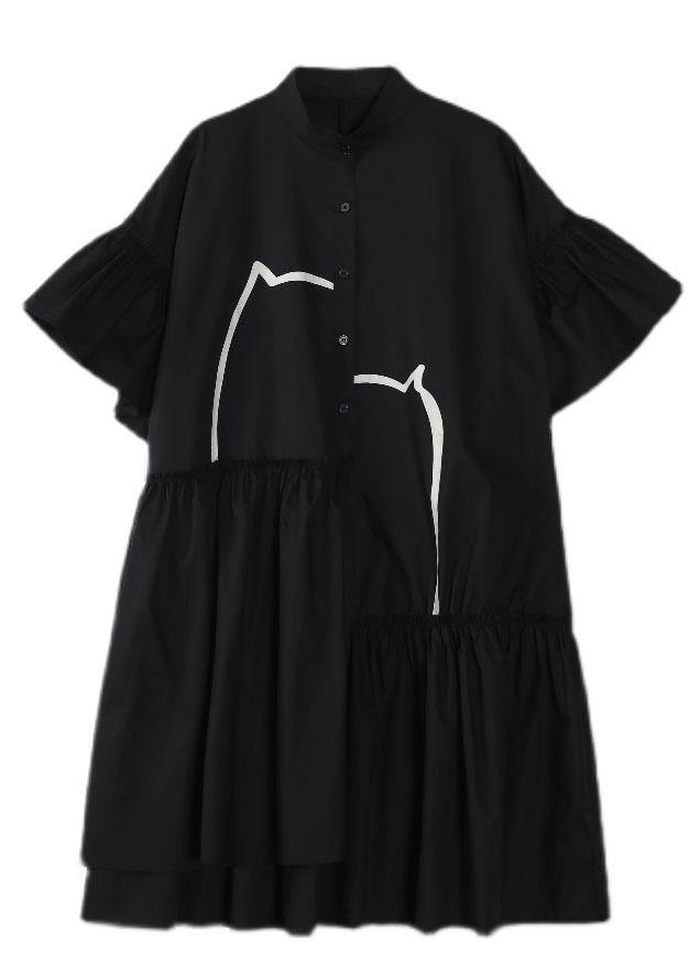 Bohemian Black Loose Patchwork Ruffles Summer Long Dress - SooLinen