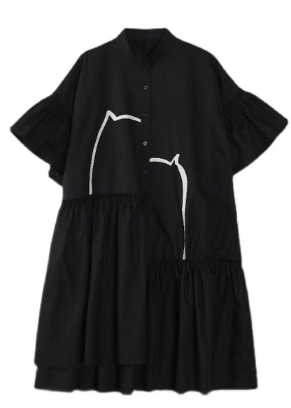 Bohemian Black Loose Patchwork Ruffles Summer Long Dress - SooLinen