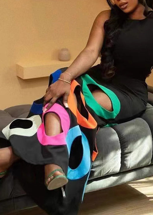 Bohemian Black O-Neck Hollow Out Maxi Dresses Sleeveless