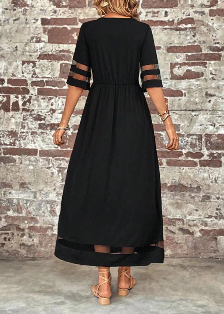 Bohemian Black O-Neck Tulle Patchwork Long Dress Summer