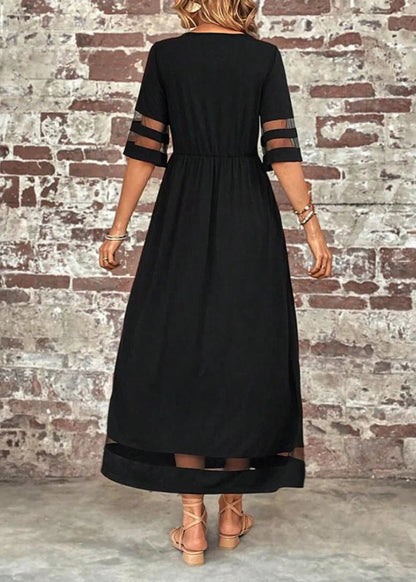 Bohemian Black O-Neck Tulle Patchwork Long Dress Summer