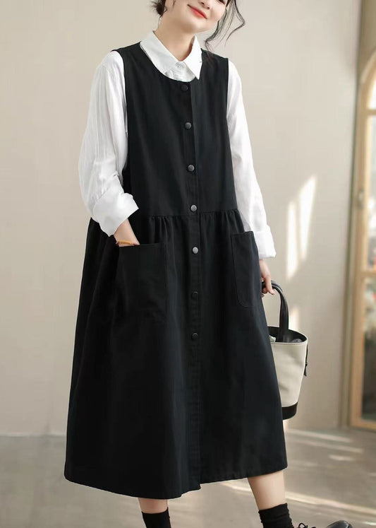 Bohemian Black Oversized Cotton Vacation Dresses Fall
