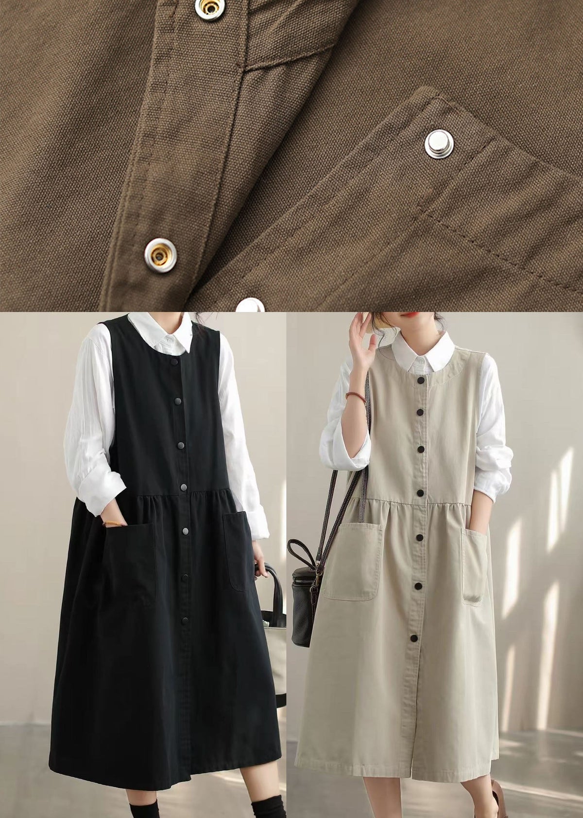 Bohemian Black Oversized Cotton Vacation Dresses Fall