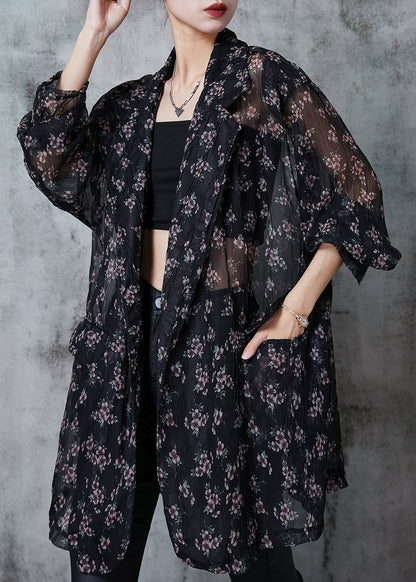 Bohemian Black Oversized Print Chiffon Cardigan Summer