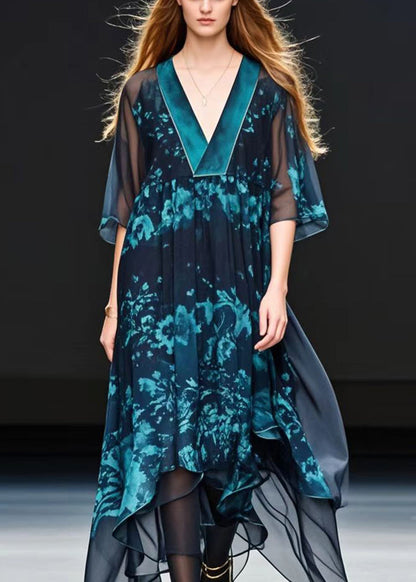 Bohemian Black Oversized Print Chiffon Robe Dresses Summer