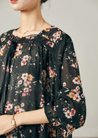 Bohemian Black Oversized Print Chiffon Shirt Summer