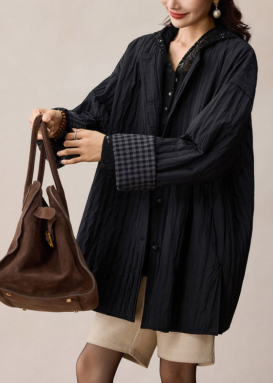 Bohemian Black Oversized Wrinkled Cotton Coat Spring