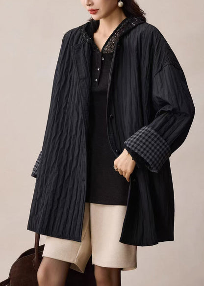 Bohemian Black Oversized Wrinkled Cotton Coat Spring