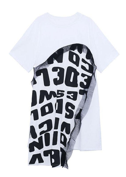 Bohemian Black Print asymmetrical design Graphic Short Sleeve Maxi Dresses - SooLinen