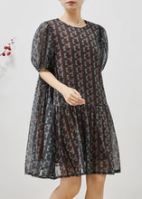 Load image into Gallery viewer, Bohemian Black Puff Sleeve Print Chiffon Holiday Dress