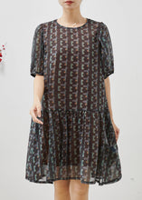 Load image into Gallery viewer, Bohemian Black Puff Sleeve Print Chiffon Holiday Dress
