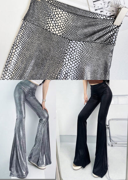 Bohemian Black Snakeskin Pattern High Waist Bell-bottom Trousers Fall