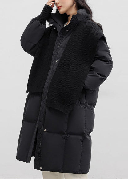 Bohemian Black Stand Collar With Scarf Duck Down Puffers Jackets Winter