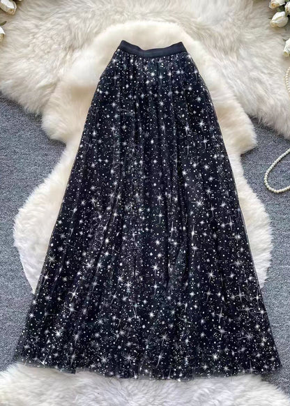 Bohemian Black Star Exra Large Hem Tulle Pleated Skirt Summer