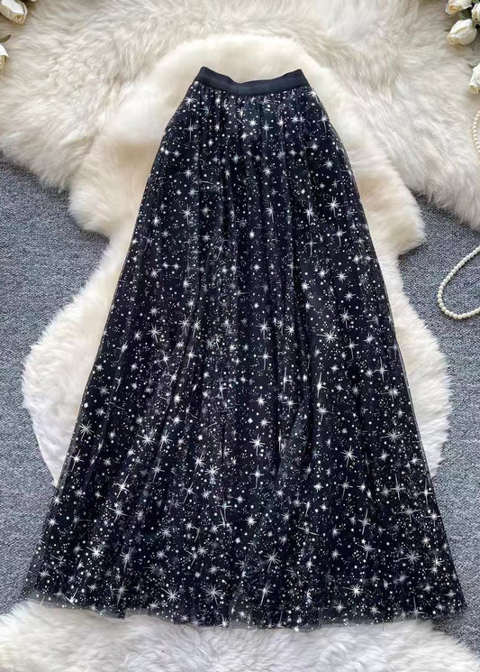 Bohemian Black Star Exra Large Hem Tulle Pleated Skirt Summer