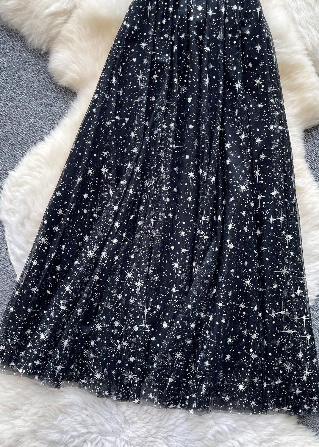 Bohemian Black Star Exra Large Hem Tulle Pleated Skirt Summer