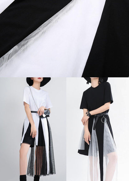 Bohemian Black asymmetrical design  Mid Summer Cotton Dress - SooLinen