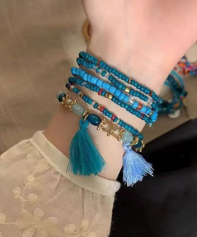 Bohemian Blue Alloy Beading Tassel Bracelet