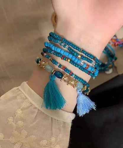 Bohemian Blue Alloy Beading Tassel Bracelet