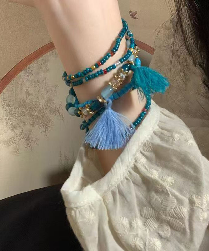 Bohemian Blue Alloy Beading Tassel Bracelet